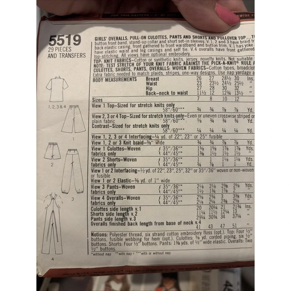 Vintage Simplicity 5519 Girls Sewing Pattern Hang Ten Overalls Shorts Size 7